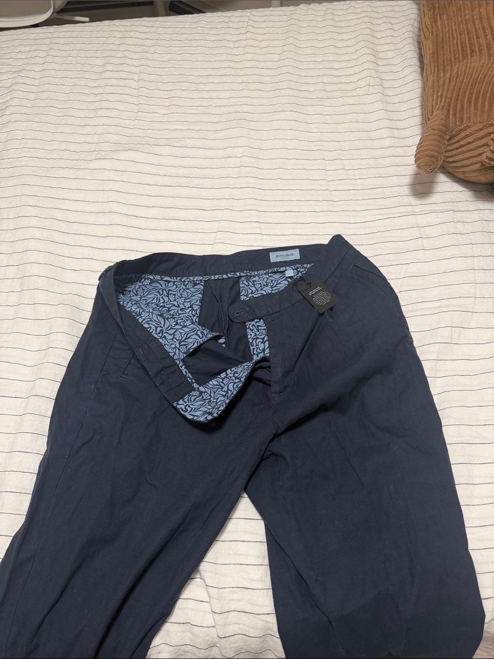 Bonobos Navy Blue Men's Chinos with Patterned Waistband